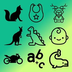 Vector icon set  about baby with 9 icons related to alphabet, letter, bike, history and label
