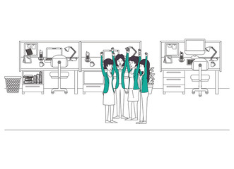 group of businesswomen in the office vector illustration design