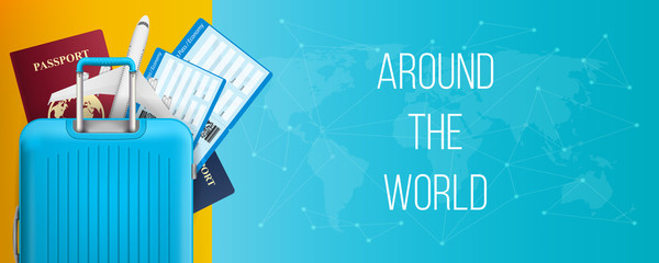 Creative vector illustration of realistic large polycarbonate travel plastic suitcase with wheels isolated on transparent background. Art design traveler luggage. Abstract concept graphic element © happyvector071