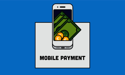 Euro Currency Money coming out of phone. Vector illustration. Mobile Wallet concept.