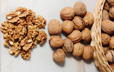 walnuts on a white wooden table