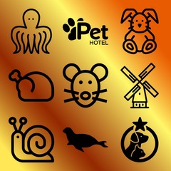 Vector icon set  about animals with 9 icons related to vertebrate, fur, rodent, playful and celebration