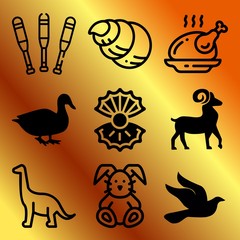 Vector icon set  about animals with 9 icons related to bird, prehistoric, outdoor, tropical and pasture