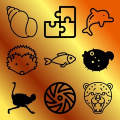 Vector icon set  about animals with 9 icons related to funny, joy, childhood, underwater and art