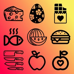 Vector icon set  about food with 9 icons related to blue, delicatessen, cacao, happy and spring