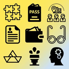 Vector icon set  about business with 9 icons related to craft, people , pen, nationality and silhouette