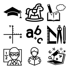 Vector icon set  about education with 9 icons related to campus, funny, youth, adult and profession