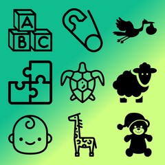 Vector icon set  about baby with 9 icons related to people , style, wool, agriculture and letter
