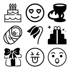 Vector icon set  about love with 9 icons related to gift, decorative, winter, bible and rustic