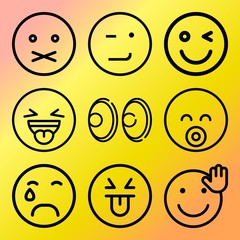 Vector icon set  about emoticon with 9 icons related to unhappy, eyes, man, icon and background
