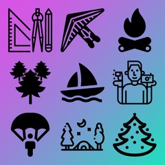 Vector icon set  about adventure with 9 icons related to christmas, danger, label, couple and honeymoon