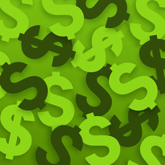 Dollar signs. USA currency symbols on green background. Vector.