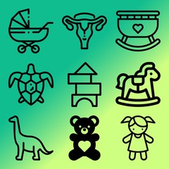 Vector icon set  about baby with 9 icons related to balance, plastic, belly, parent and robot