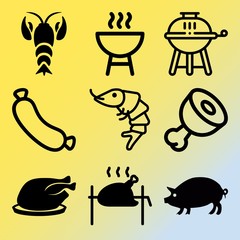 Vector icon set  about barbecue with 9 icons related to chop, weekend, eating, baked and spices