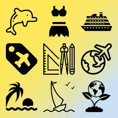 Vector icon set  about sea with 9 icons related to rose, galaxy, zebra, global and penguin