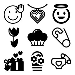 Vector icon set  about love with 9 icons related to crucifixion, mom, nappy, plant and caucasian