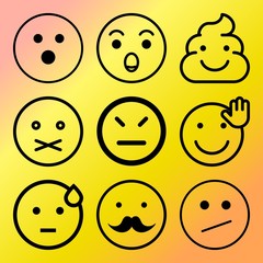 Vector icon set  about emoticon with 9 icons related to sketch, dump, button, stench and sign