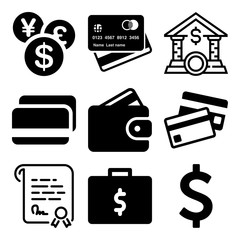 Vector icon set  about bank with 9 icons related to antique, internet, set, account and profit