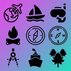 Vector icon set  about adventure with 9 icons related to star, equipment, isolated, ticket and compass