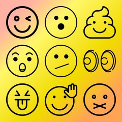 Vector icon set  about emoticon with 9 icons related to shit, toilet, head, mood and poo