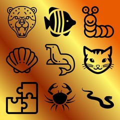 Vector icon set  about animals with 9 icons related to learn, restaurant, sign, object and meal