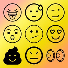 Vector icon set  about emoticon with 9 icons related to finger, heart, symbol, emoticon and button