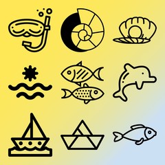 Vector icon set  about sea with 9 icons related to competition, zebra, light, gift and europe