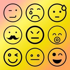 Vector icon set  about emoticon with 9 icons related to cartoon, symbol, angry, unhappy and look