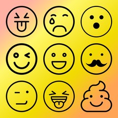 Vector icon set  about emoticon with 9 icons related to chat, different, success, female and outline