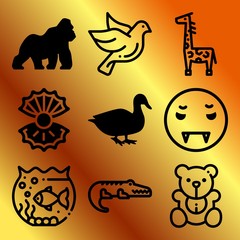 Vector icon set  about animals with 9 icons related to aquatic, scuba, soft, happy and predator