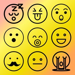 Vector icon set  about emoticon with 9 icons related to collection, sign, person, kiss and yellow