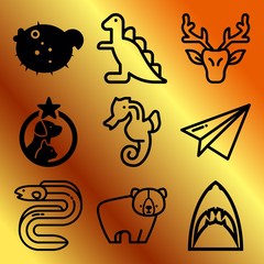 Vector icon set  about animals with 9 icons related to elk, jurassic, poster, dinosaur and zebra