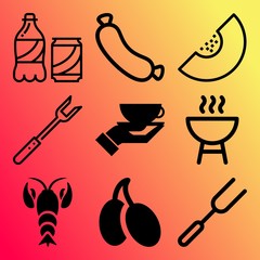 Vector icon set  about food with 9 icons related to icon, fork, piece , leaf and spices