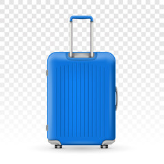 Creative vector illustration of realistic large polycarbonate travel plastic suitcase with wheels isolated on transparent background. Art design traveler luggage. Abstract concept graphic element