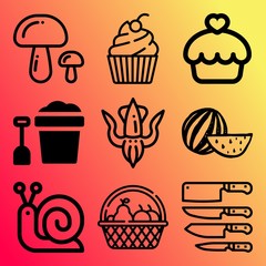 Vector icon set  about food with 9 icons related to background, birthday, top, slime and vector