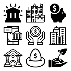 Vector icon set  about bank with 9 icons related to professional, invest, transaction, hand and debt