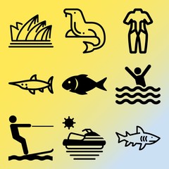 Obraz premium Vector icon set about sea with 9 icons related to activity, ride, paradise, sunset and gear