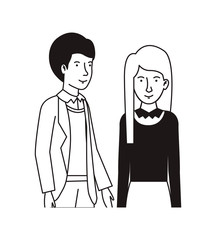 young couple avatars characters vector illustration design