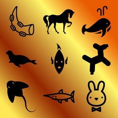 Vector icon set  about animals with 9 icons related to color, sealion, billfish, graphic and flat