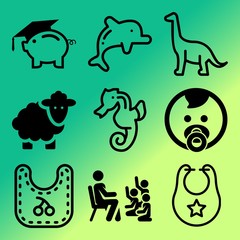 Vector icon set  about baby with 9 icons related to jump, rural, small, studying and ears