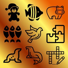 Vector icon set  about animals with 9 icons related to book, solve, design, beauty and vocabulary