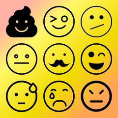 Vector icon set  about emoticon with 9 icons related to turd, bullshit, color, face and emoticon