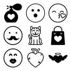 Vector icon set  about love with 9 icons related to sex, fur, greeting, sexy and aroma