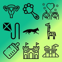 Vector icon set  about baby with 9 icons related to cheerful, block, friendship, child and monkey