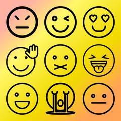 Vector icon set  about emoticon with 9 icons related to funny, character, business, joke and facial