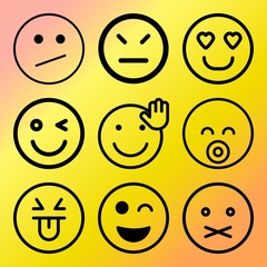 Vector icon set  about emoticon with 9 icons related to sketch, smile, confused, cheerful and button