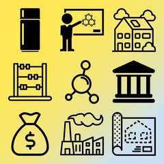 Fototapeta premium Vector icon set about business with 9 icons related to molecules, work, dot, growth and south