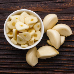 fragrant garlic on a wooden rustic background