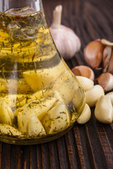 fragrant garlic on a wooden rustic background