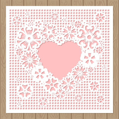 Openwork heart made of flowers.Laser cutting template for greeting cards, envelopes, wedding invitations, decorative art objects
